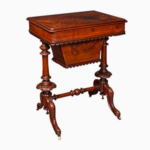 Table de Travail Antique en Ronce de Noyer, Angleterre, 1850s