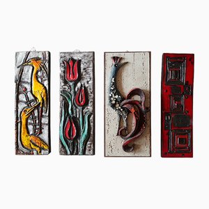 Mid-Century Ceramic Wall Plaques, Set of 4