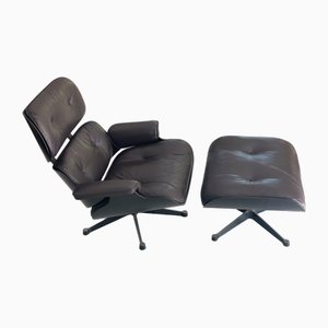 Black Lounge Chair and Ottoman in Leather by Charles & Ray Eames for Herman Miller, 1980s, Set of 2