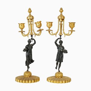 Candelabri Carlo X in bronzo patinato e dorato, set di 2