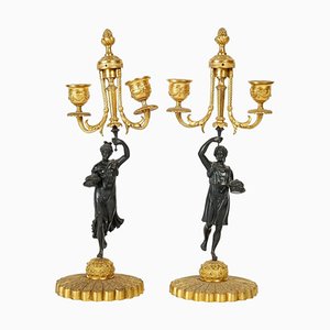 Charles X Candelabras in Patinated and Gilded Bronze, Set of 2