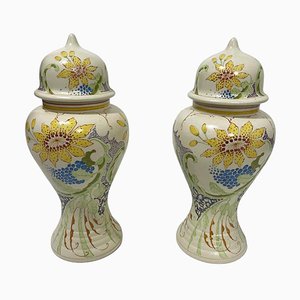 Dutch Lidded Vases from Ivora Gouda Pottery, 1915, Set of 2