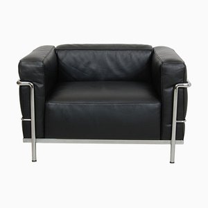 LC-3 Lounge Chair in Black Leather by Le Corbusier for Cassina, 2000s