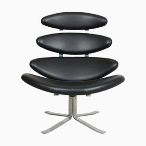 Corona Chair in Black Leather by Poul M. Volther