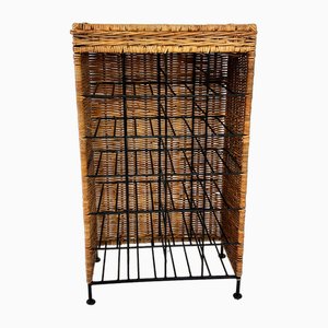 French Rattan and Steel Wine Rack, 1970s