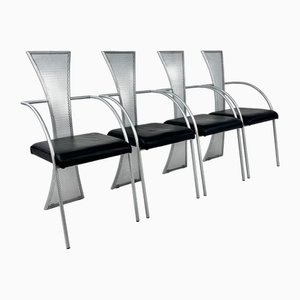 Vintage Stühle aus Stahl & Leder, 1990er, 4er Set