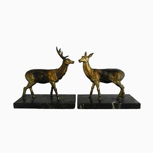 Estatuas francesas vintage de ciervo y ciervo, 1940. Juego de 2