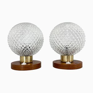 Mid-Century Wood & Glass Table Lamps, 1970s, Set of 2