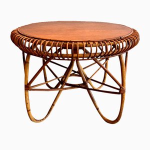 Rattan Round Coffee Table in the style of Franco Albini, 1950s