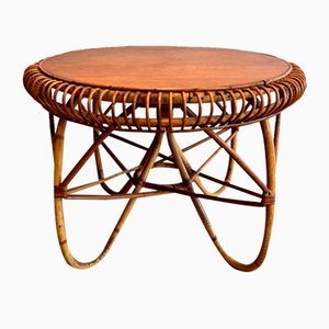 Table Basse Ronde en Rotin dans le style de Franco Albini, 1950s