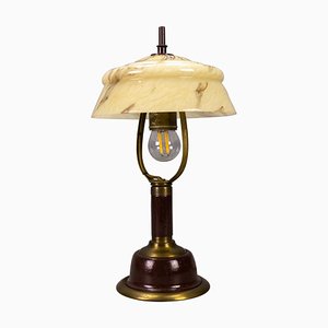 Lampada da tavolo vintage regolabile in vetro e metallo marrone, anni '50