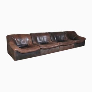 Ds-46 Modular Sofa in Brown Buffalo Neck Leather from de Sede, Switzerland, 1970s, Set of 4