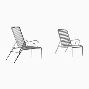 Italian White Metal Reclining Garden Chairs, 1950s