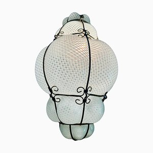 Lampada a sospensione a forma di lanterna in vetro di Murano di Venini, anni '50