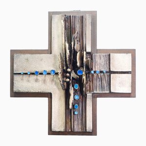 Crucifix in Metal and Enamel by Del Campo, 1960s