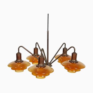 Emperor Chandelier with Amber Colored Glass by Poul Henningsen for Louis Poulsen, 1930s