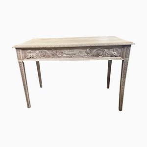 Tavolo/scrittoio neoclassico intagliato sbiancato, XIX secolo