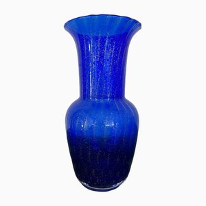 Vaso in vetro di Murano blu con bolle, anni '90