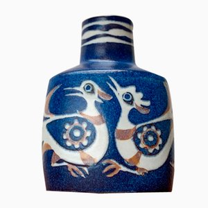 Mid-Century Danish Porcelain Baca Line Vase with Bird Design by Nils Thorsson for Aluminia Royal Copenhagen, 1960s
