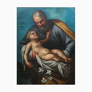 Giuseppe Nuvolone, St. Joseph with the Baby Jesus in His Arms, 1800s, Oil on Canvas, Framed