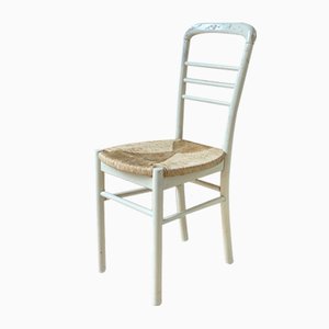 Mid-Century Chairs in Straw and Wood with Patina, Italy 1950s, Set of 4