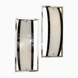 Italian Modernist Black and White Glass and Chrome Sconces from Artemide, 1980s, Set of 2