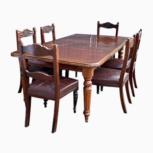 Mahogany Extending Dining Table & Chairs with 2 Leaves, Set of 7