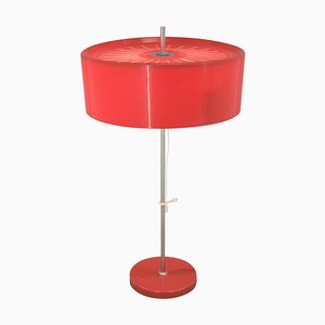 Lámpara de mesa roja de altura ajustable, antigua Checoslovaquia, años 60