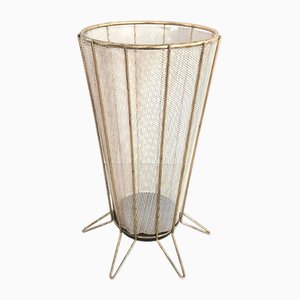 Mid-Century Modern White and Gold Metal Umbrella Stand, 1950s