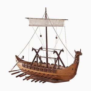 Mid-Century Folk Art Viking Ship in Wood, 1950s