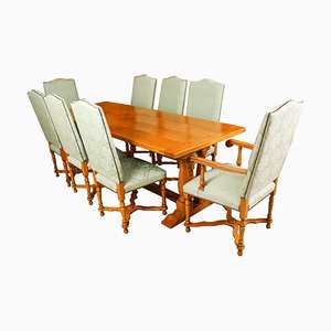 Late 20th Century Oak Refectory Dining Table, Chairs and Sideboard, 1980s, Set of 10