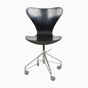 Vintage 3117 Black Office Chair by Arne Jacobsen, 1970s