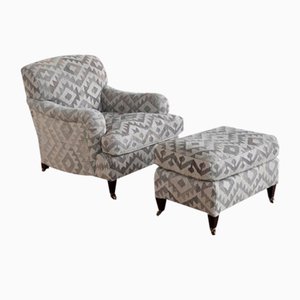 Kilim Armchair and Footstool by George Smith, Set of 2