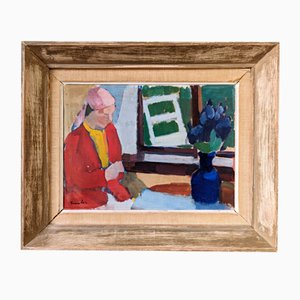 Asiento con ventana, años 50, óleo sobre lienzo, enmarcado