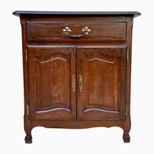 Mid-Century French Walnut Side Table with One Drawer and Double Door, 1950s