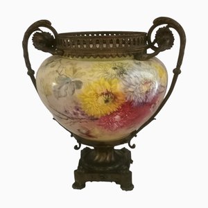 Antique French Vase in Ceramic & Bronze