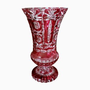 Vase Bohême Style Biedermeier en Cristal Rouge Taillé, 1950