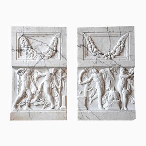 White Marble Relief Frieze Panels, 1920s, Set of 2