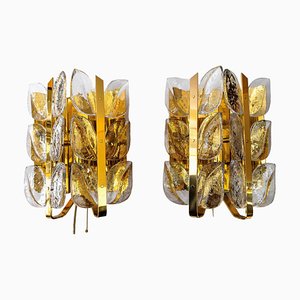 Mid-Century Modern Florida Wall Lamps in Glass and Brass from Kalmar, 1970s, Set of 2