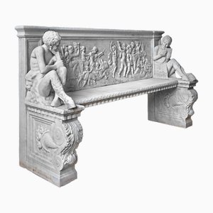 Neoclassical Carved White Marble Bench
