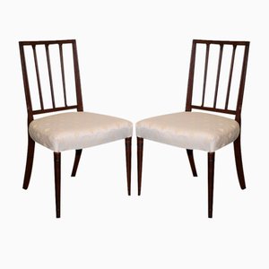 Victorian Side Chairs with Cream Fabric Seats, Set of 2