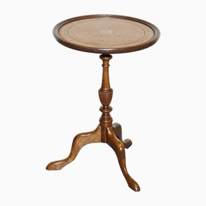 Table d'Appoint en Bois Dur et Cuir Marron,