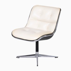Broken White Leather Swivel Chair by Charles Pollock, 1970s