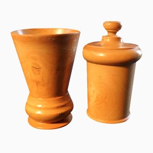 19th Century Treen Measure and Thread Dispenser in Sycamore, Set of 2