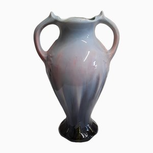 Antike Jugendstil Vase aus Keramik mit farbiger Glasur, 1890er