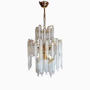 Curved Glass Cascading Chandelier attributed to Paolo Venini, Italy, 1970s