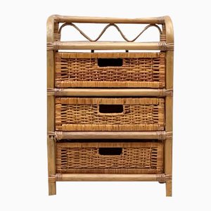 Mid-Century Boho Style Bamboo and Rattan 3-Drawer Cabinet