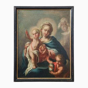Artista della scuola austriaca, Madonna col bambino, San Giovanni e melograno, XVIII secolo, Olio su tela, con cornice
