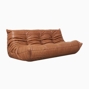 Brown Leather Togo 3-Seater Sofa by Michel Ducaroy for Ligne Roset, 2010s