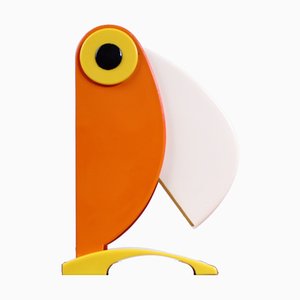 Lámpara de mesa con pájaro tucán italiana en naranja de Otf Oldtimer Ferrari, años 60
